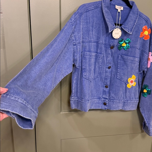 ODDY Blue Denim Jacket with Colorful Floral Appliqués - Picture 6 of 9